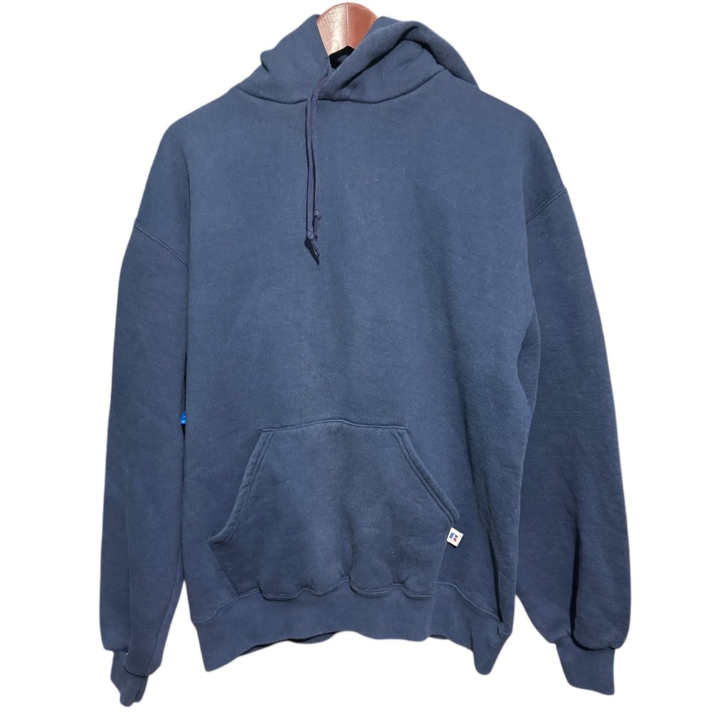 Vintage Russell Athletic Hoodie Mens Large Solid Blue Blank Pull Over Y2K USA